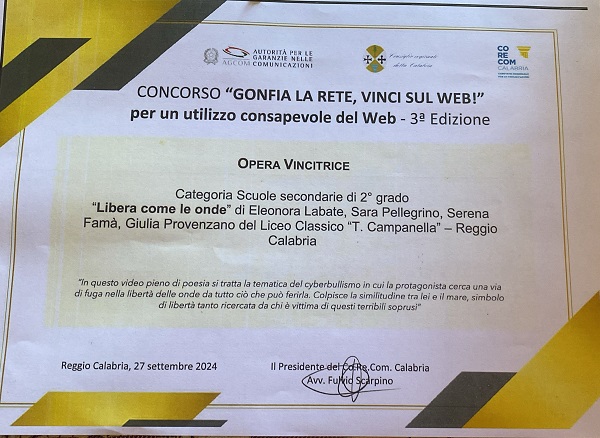 premio gonfia la rete vinci sul web - liceo campanella reggio