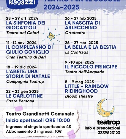 Stagione teatro per le scuole 2024 - Teatrop lamezia terme