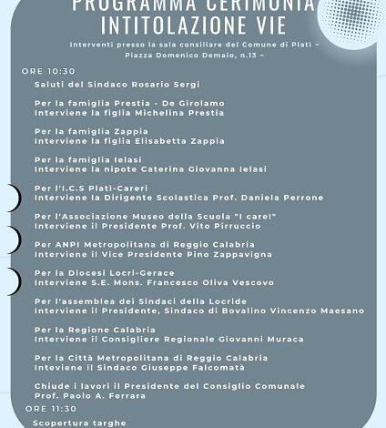 intitolazione nuove vie - platì